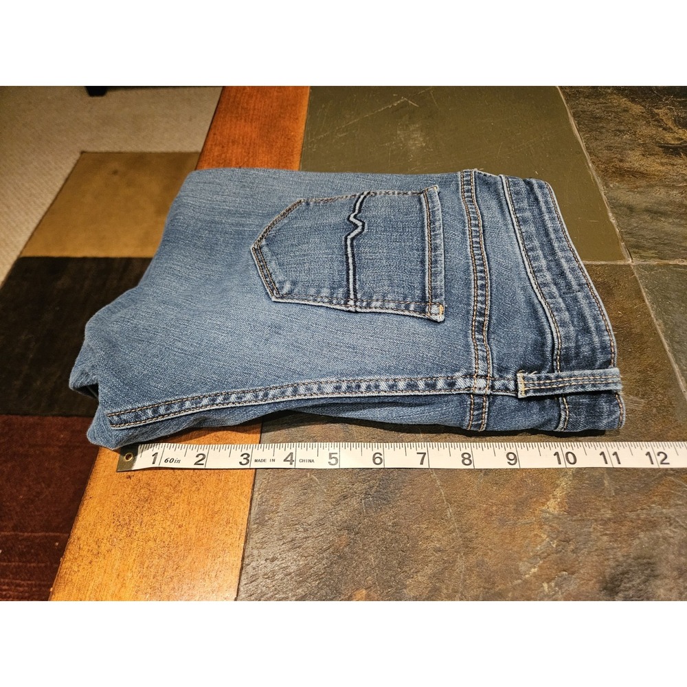 Arizona Bootcut Womens Sz 7 Long Blue Denim Cotton Stretch Raw Hem Western - Picture 10 of 12